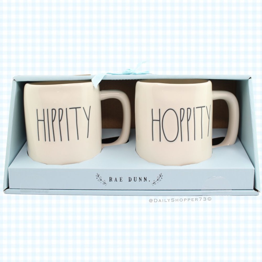 Rae Dunn "Hippity" & "Hoppity" Ceramic Coffee Mugs